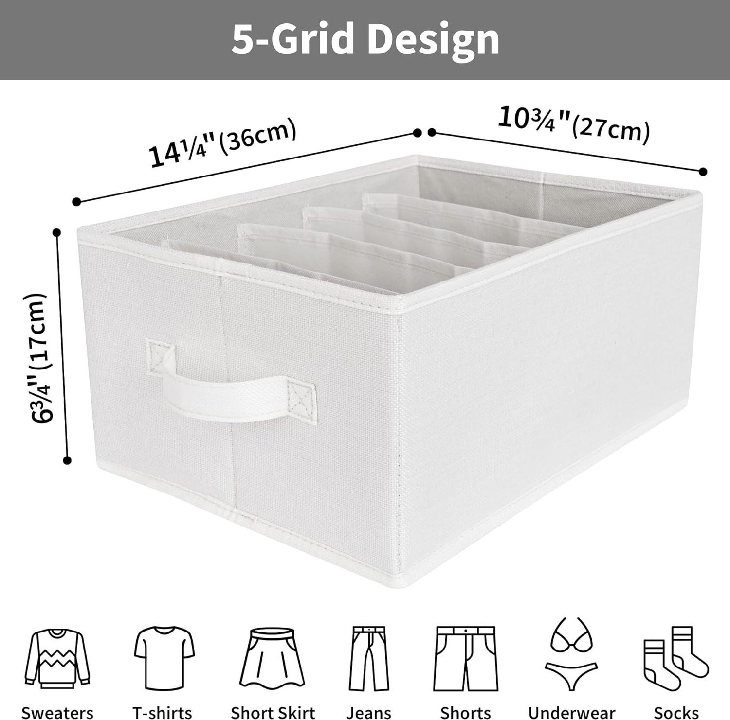 Large Wardrobe Clothes Organizer 5 Grids Clothes Organizer for Folded Clothes, Jeans Organizer for Closet, Wardrobe, Drawer,