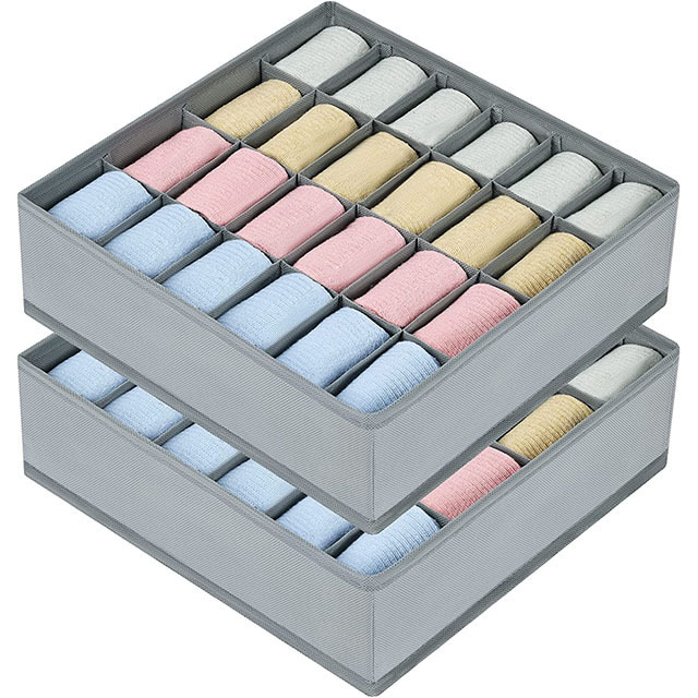 Collapsible Fabric Storage 24 Cells Socks Organizer Non-Woven Storage Bin with a Durable Zipper