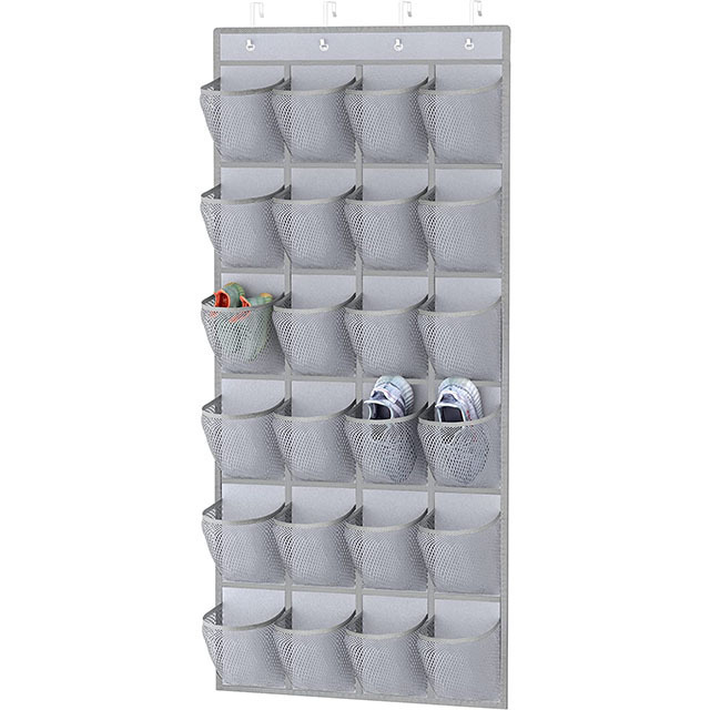 Hanging closet organizer non-woven Breathable Mesh Over the Door Hanging Shoe Organizer 24 Pockets   with 4 Metal Hooks 3 colour