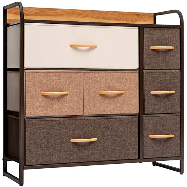 Home 7 Drawers With Wood Top Storage Dressing Table with Wooden Handle and Easy to Install  Organizer 7 Fabric Storage drawer