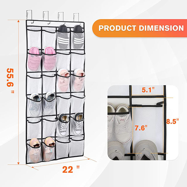 Hanging closet organizer non-woven Breathable Mesh Over the Door Hanging Shoe Organizer 24 Pockets   with 4 Metal Hooks 3 colour