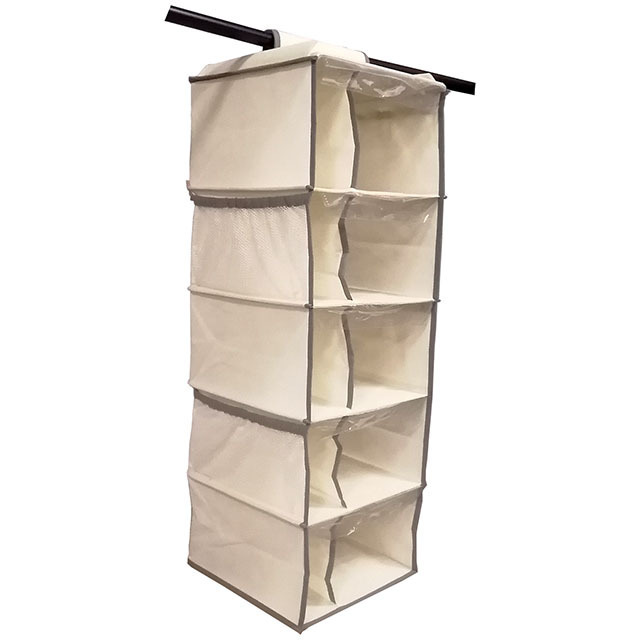 Home Folding 5 Shelf hanging Non Woven storage cloth organizer With 5 Pockets On the side Fabric closet hanging