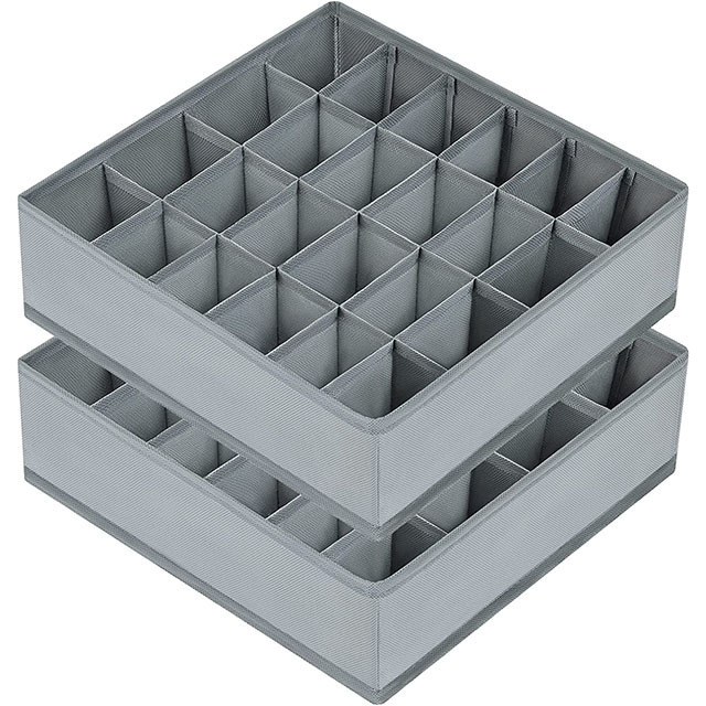 Collapsible Fabric Storage 24 Cells Socks Organizer Non-Woven Storage Bin with a Durable Zipper