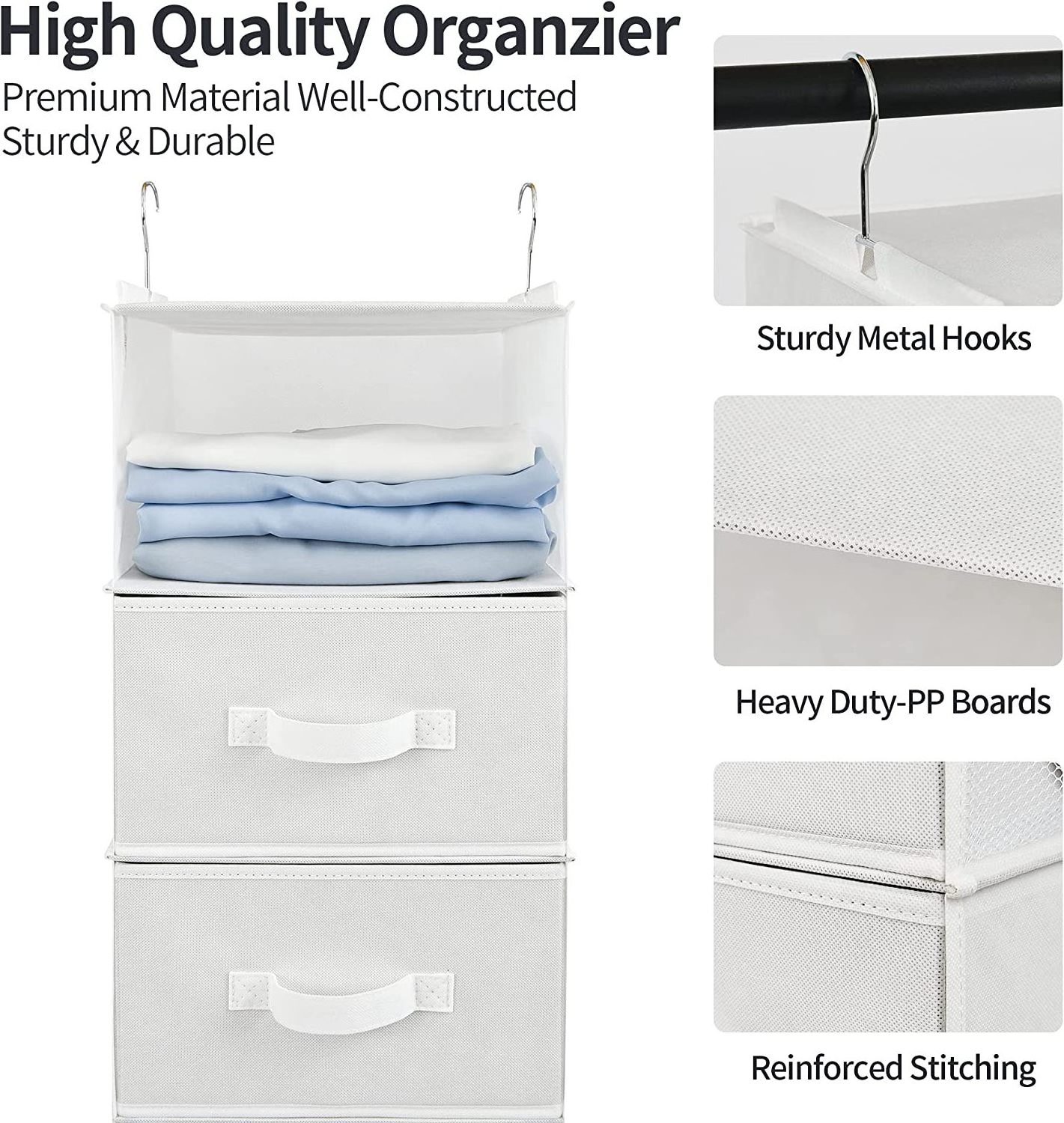 Hanging Closet Organizer Foldable 6 Shelf Clothes Organization with Drawers