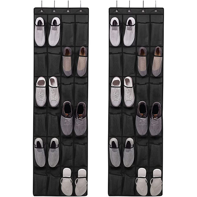 Hanging closet organizer non-woven Breathable Mesh Over the Door Hanging Shoe Organizer 24 Pockets   with 4 Metal Hooks