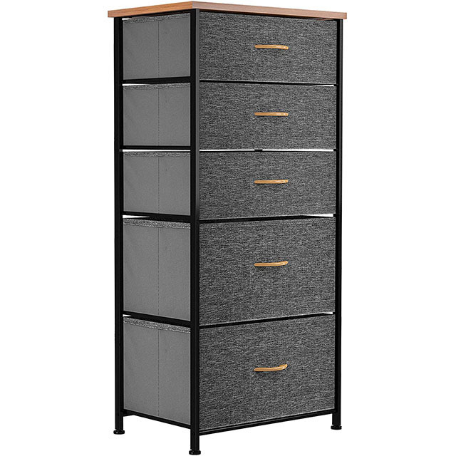 Home 5 Drawers With Wood Top  Storage Tower Stout and Easy to Install  Organizer 2 large and 3 small Fabric Storage drawer Unit