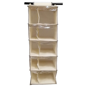 Home Folding 5 Shelf hanging Non Woven storage cloth organizer With 5 Pockets On the side Fabric closet hanging