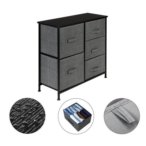 Home  5 Drawer Fabric Storage Chest  Tall Dresser Storage Tower