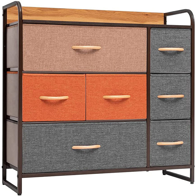 Home 7 Drawers With Wood Top Storage Dressing Table with Wooden Handle and Easy to Install  Organizer 7 Fabric Storage drawer