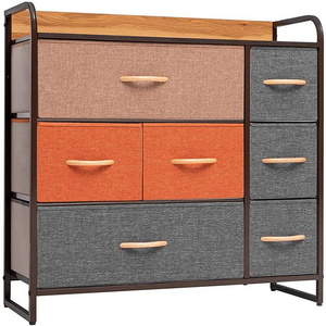 Home 7 Drawers With Wood Top Storage Dressing Table with Wooden Handle and Easy to Install  Organizer 7 Fabric Storage drawer