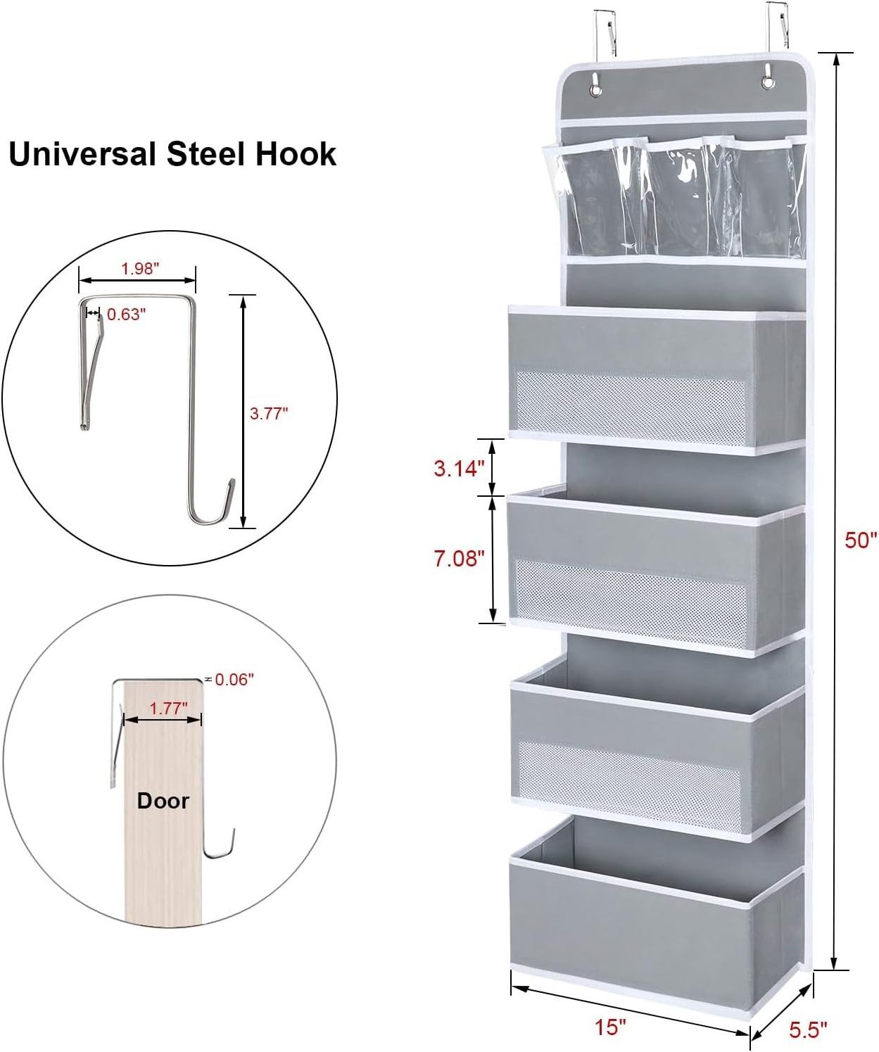 5-shelf Over Door Organization Storage Hanging Closet Organizers With Side Pocket