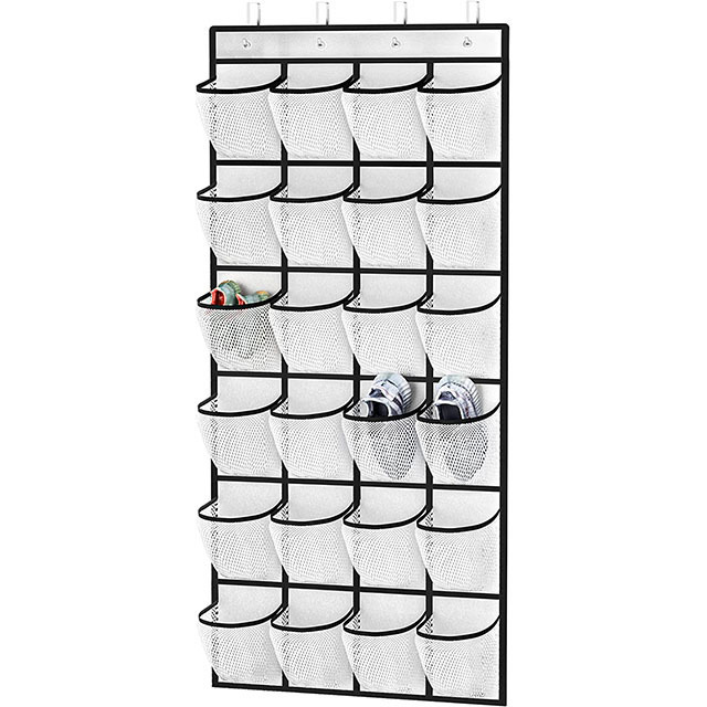 Hanging closet organizer non-woven Breathable Mesh Over the Door Hanging Shoe Organizer 24 Pockets   with 4 Metal Hooks 3 colour