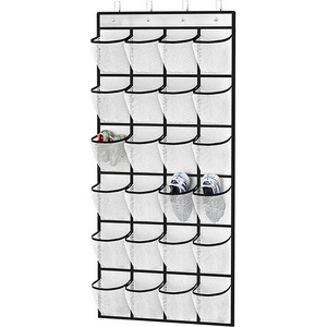 Hanging closet organizer non-woven Breathable Mesh Over the Door Hanging Shoe Organizer 24 Pockets   with 4 Metal Hooks 3 colour