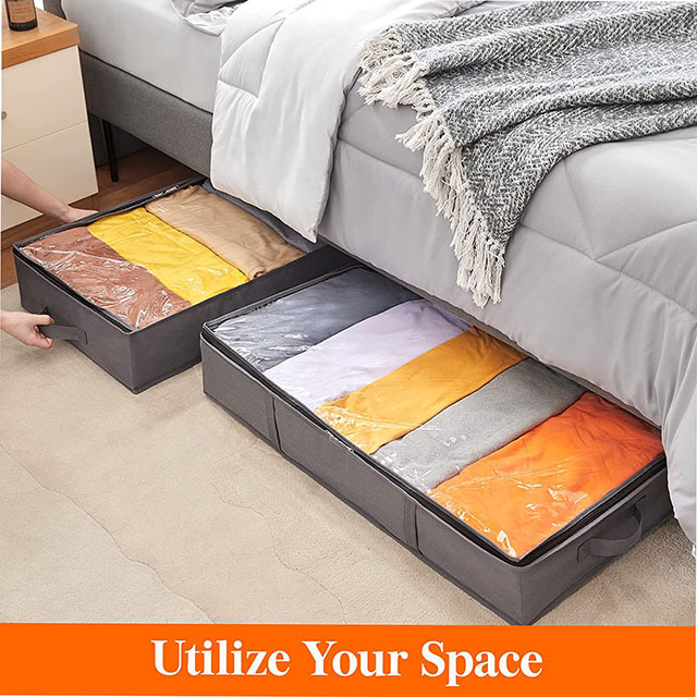 Foldable Polyester Organizers Bed Bottom Storage Bag Large capacity Storage Boxes with clear windows  for clothing  Blankets