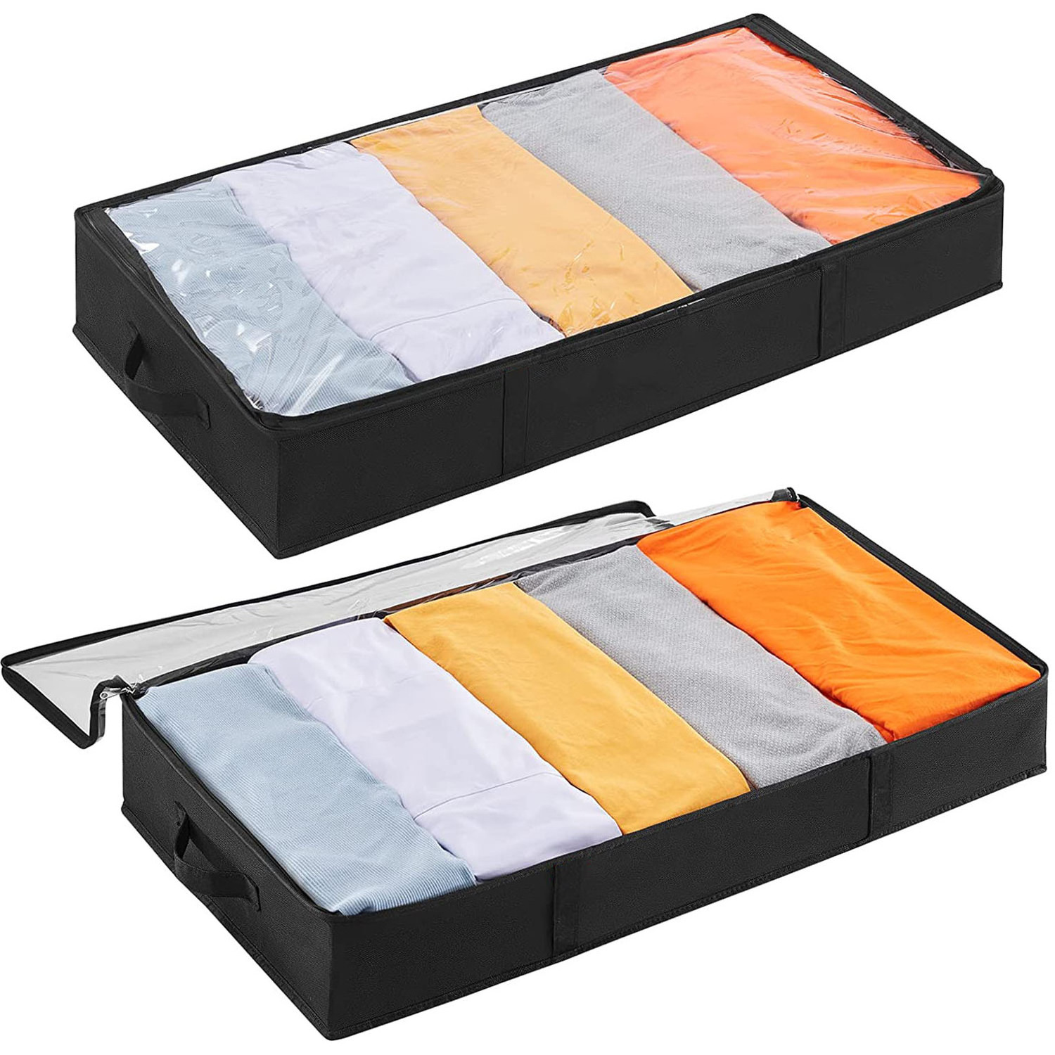 Foldable Polyester Organizers Bed Bottom Storage Bag Large capacity Storage Boxes with clear windows  for clothing  Blankets