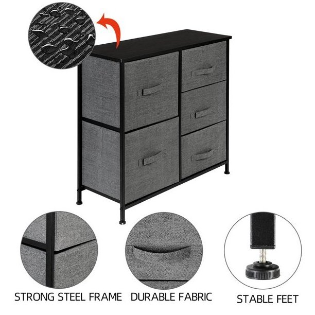 5 Drawer metal Frame Dresser Storage Tower Cabinet Home Organizer With Fabric Drawers Box