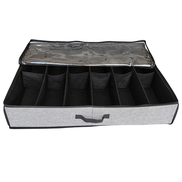 Collapsible storage organizer linen bed bottom bag with clear window and a durable zipper shoes organizer