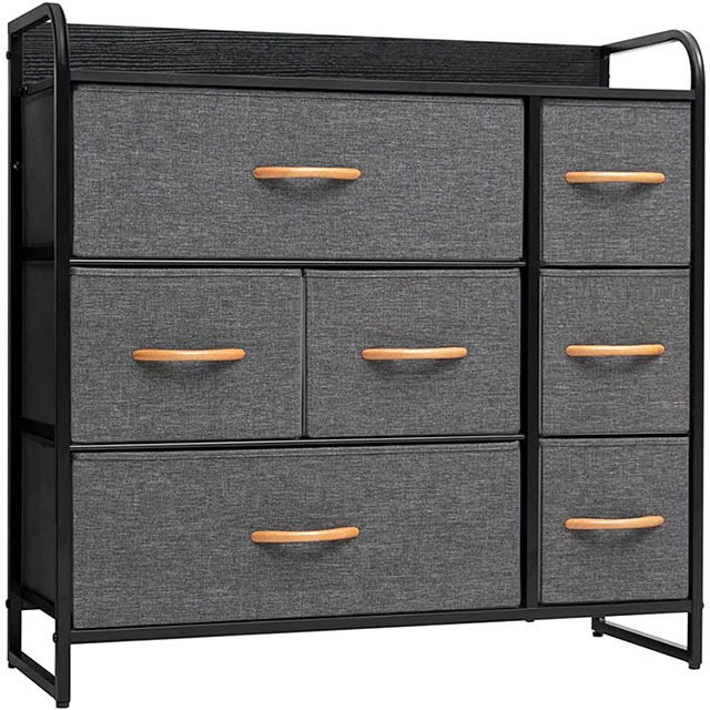 Home 7 Drawers With Wood Top Storage Dressing Table with Wooden Handle and Easy to Install  Organizer 7 Fabric Storage drawer