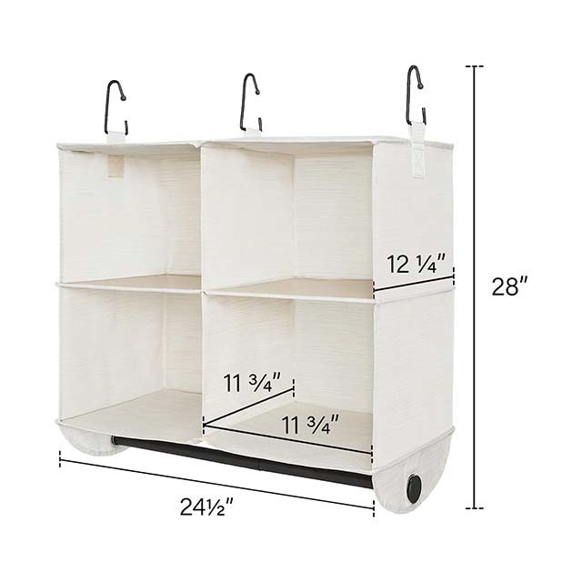 Fabric Hanging Closet Organizer with Garment Rod 4 Section Closet Hanging Shelves