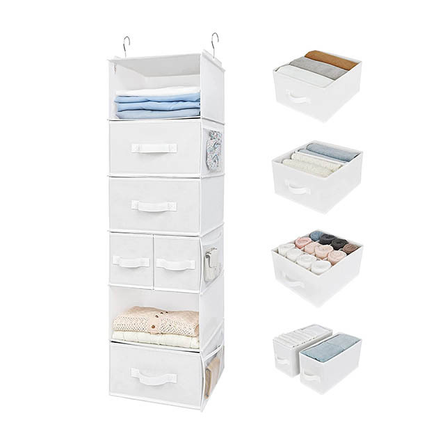 Hanging Closet Organizer Foldable 6 Shelf Clothes Organization with Drawers