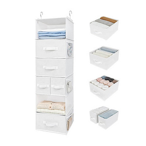 Hanging Closet Organizer Foldable 6 Shelf Clothes Organization with Drawers