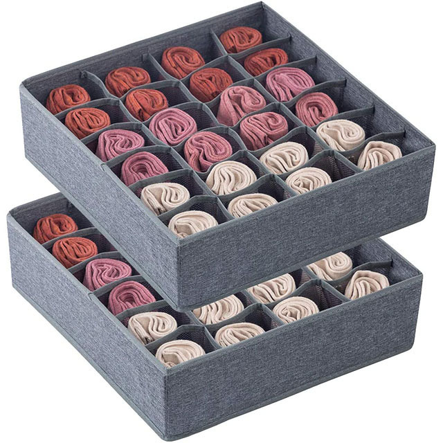 Foldable fabric compartment  organizers with 24 core, foldable cabinet and wardrobe storage box for socks, underwear and ties