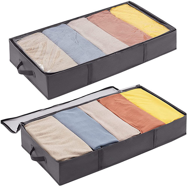 Foldable Polyester Organizers Bed Bottom Storage Bag Large capacity Storage Boxes with clear windows  for clothing  Blankets