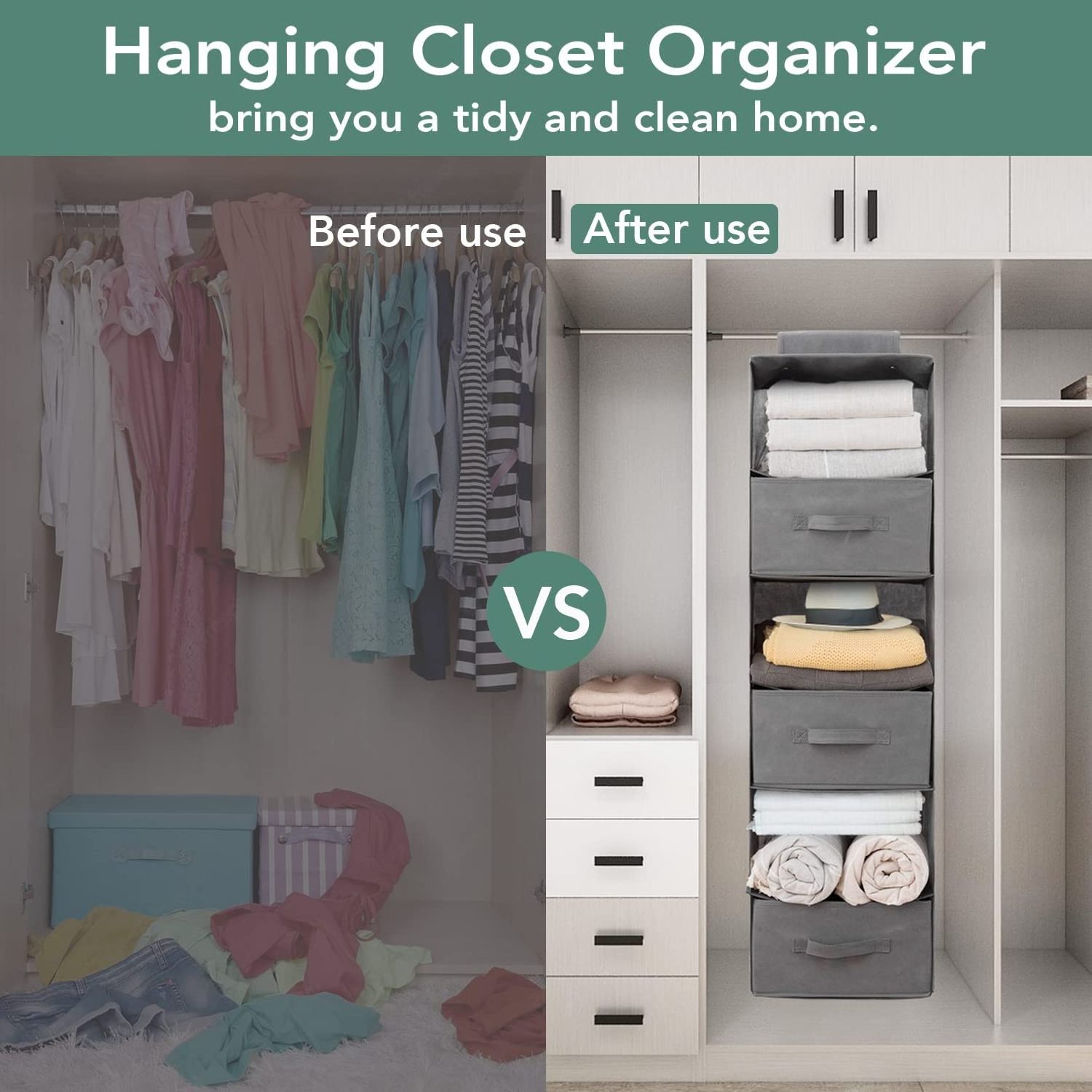 Hanging Closet Organizer With 2 Drawers And 1 Underwear Drawer Foldable Closet Hanging Shelves Hanging Clothes Storage Box