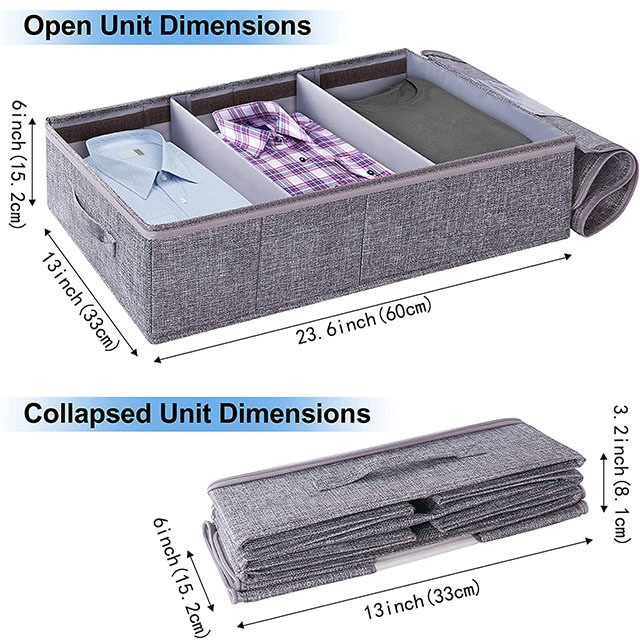 Foldable  linen Organizers Bed Bottom Large capacity Storage Box with lid clear window and Adjustable compartment  with zipper