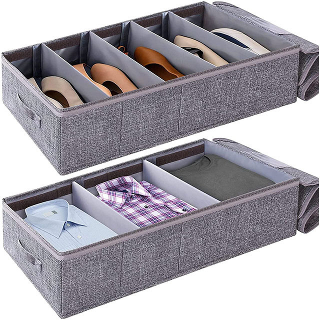 Foldable  linen Organizers Bed Bottom Large capacity Storage Box with lid clear window and Adjustable compartment  with zipper