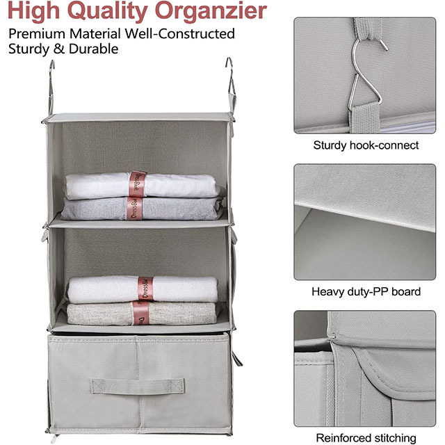 Home Folding 6 Shelf hanging  cloth organizer double connection zipper together 3 drawers 4 Pockets Hanging closet organizer