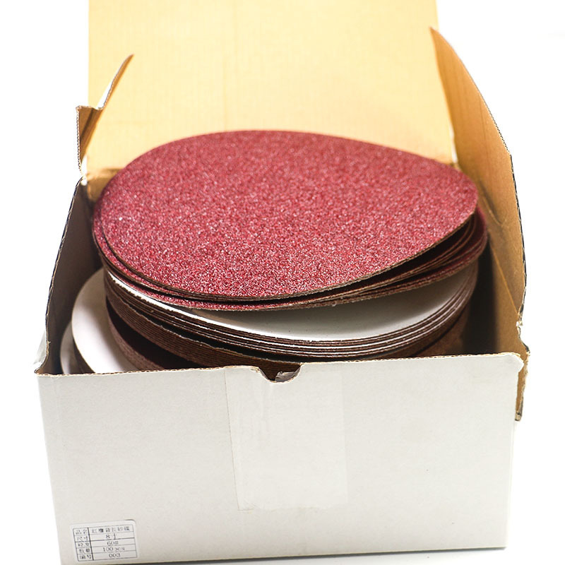 Round red sandpaper 8-inch self-adhesive brushed flocking sandpaper is used for polishing and sanding automobile metal and wood