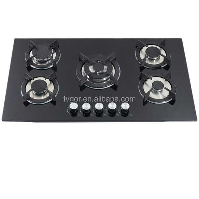 Kitchen Gas Stove Gas Burner Hob Stainless Steel Panel Built in Cast Iron Grill 36 Inch OEM Tempered Glass Metal Knob CN;GUA