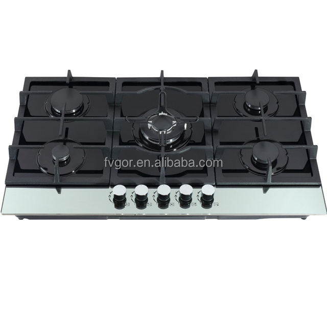 Kitchen Gas Stove Gas Burner Hob Stainless Steel Panel Built in Cast Iron Grill 36 Inch OEM Tempered Glass Metal Knob CN;GUA