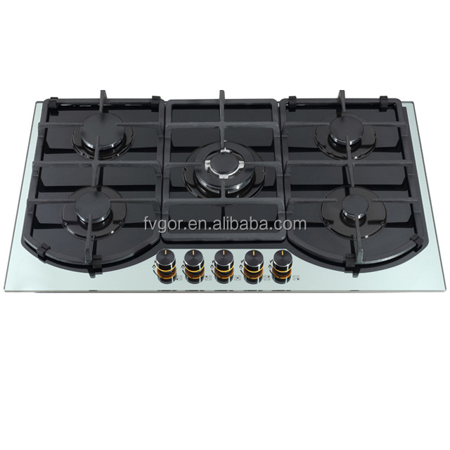 Kitchen Gas Stove Gas Burner Hob Stainless Steel Panel Built in Cast Iron Grill 36 Inch OEM Tempered Glass Metal Knob CN;GUA