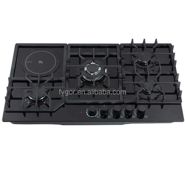 Kitchen Gas Stove Gas Burner Hob Stainless Steel Panel Built in Cast Iron Grill 36 Inch OEM Tempered Glass Metal Knob CN;GUA