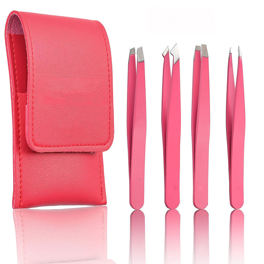 high quality Stainless Steel 4pcs Colour Eyebrow Tweezers Set Eyebrow Clip Eyelash Lash Tweezers Clamps