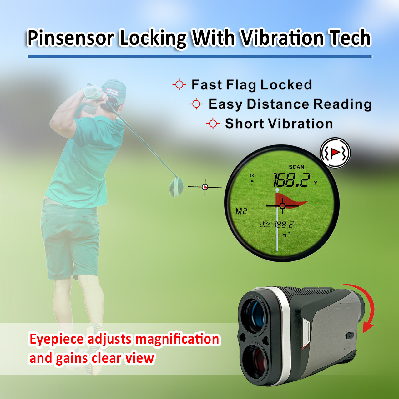 Goodero Laser Disc Golf rangefinder Visual Vibration Laser Rangefinder for Golf Hunting Range Finder