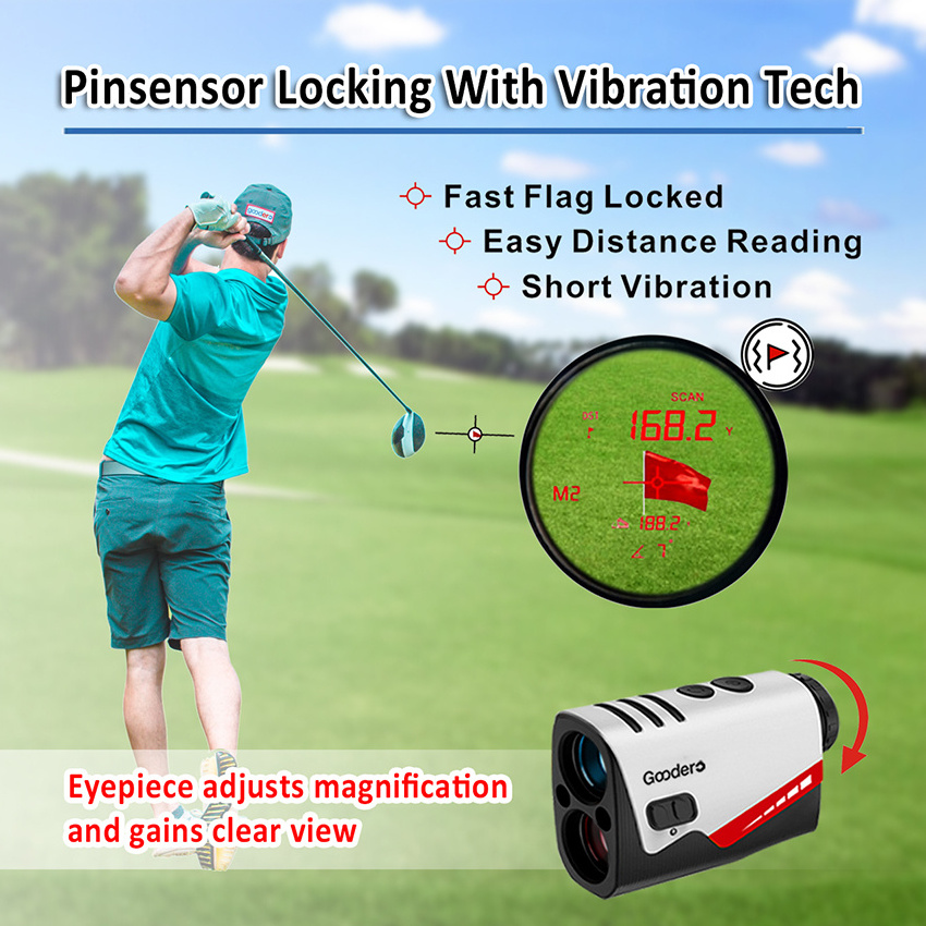 Goodero Dual display Pinseeker with Visual vibration Golf Rangefinder with magnetic strip golf laser range finder