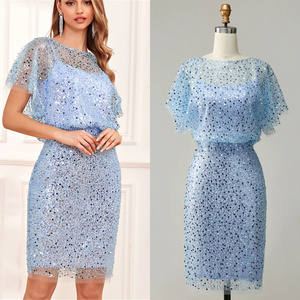 15609# Summer Shiny Boat Neck Sheath Mother of Bride Dress With Sequined Lace Wedding Evening Prom Party Gown For Women