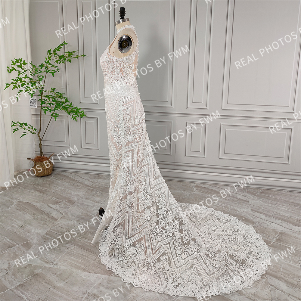 100% Real Photos High Quality Halter Neck Sequined Appliques Lace Mermaid Wedding Dress For Women Bridal Gown For Wedding 2024