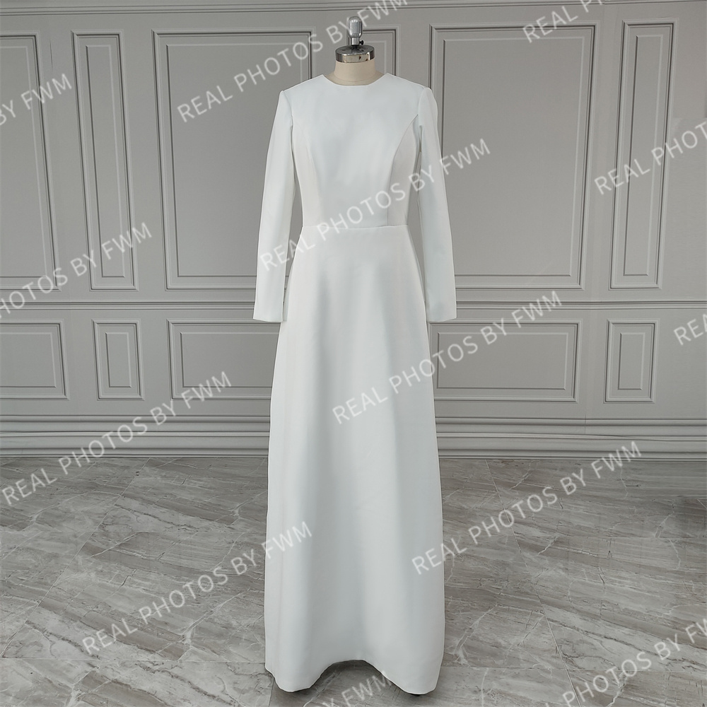 19515# Real Photos Long Sleeves O-Neck Satin Wedding Dress With Detachable Cape Backless Bride Gown For Women Vestido De Novia