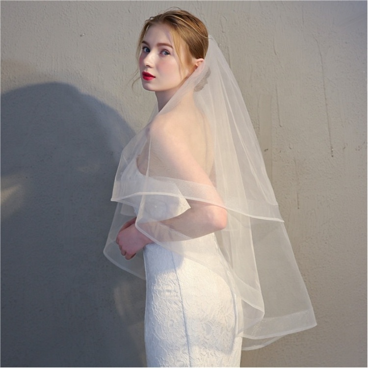 Custom Made Ruffles Short Bridal Wedding Veil Wholesale Accessories cheap