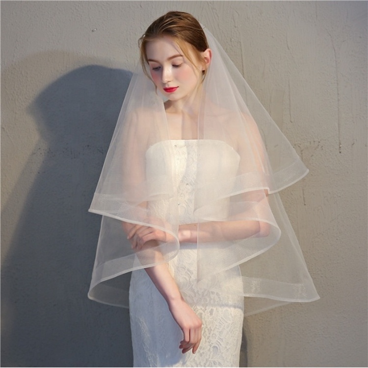 Custom Made Ruffles Short Bridal Wedding Veil Wholesale Accessories cheap