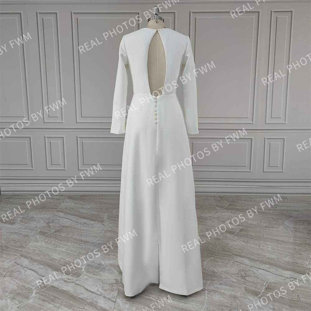 19515# Real Photos Long Sleeves O-Neck Satin Wedding Dress With Detachable Cape Backless Bride Gown For Women Vestido De Novia