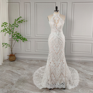 100% Real Photos High Quality Halter Neck Sequined Appliques Lace Mermaid Wedding Dress For Women Bridal Gown For Wedding 2024