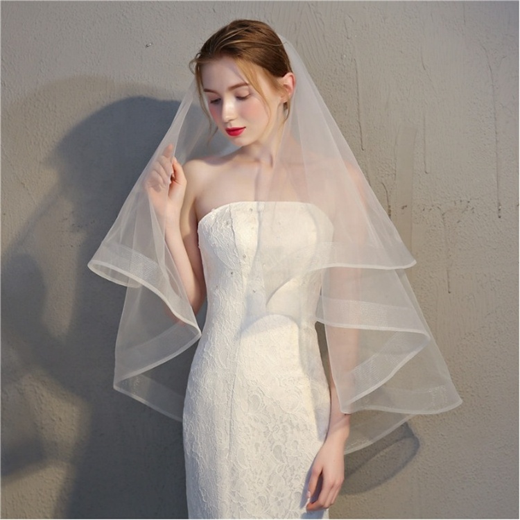 Custom Made Ruffles Short Bridal Wedding Veil Wholesale Accessories cheap