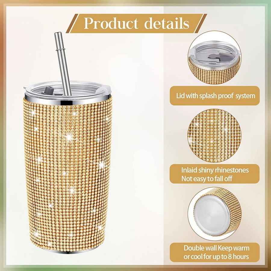 Stainless Steel Vacuum Tumbler Cup Insulated Bling Rhinestone Thermal Water Bottles for Women and Girls