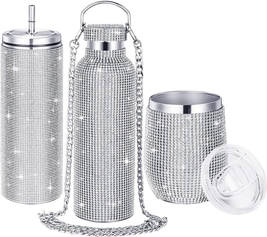 Stainless Steel Vacuum Tumbler Cup Insulated Bling Rhinestone Thermal Water Bottles for Women and Girls