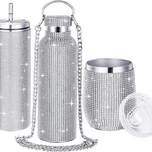 Stainless Steel Vacuum Tumbler Cup Insulated Bling Rhinestone Thermal Water Bottles for Women and Girls